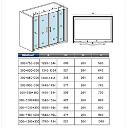 Aica Sanitaire Porte de douche 155x187cm en verre securit anticalcaire 6mm pas cher