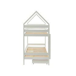 Vente-Unique Lits superposés cabane 2 x 90 x 190 cm - 2 tiroirs - Pin - Blanc + Matelas - CHORI pas cher