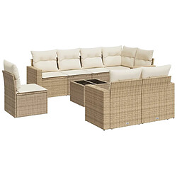 vidaXL Salon de jardin avec coussins 9 pcs beige résine tressée