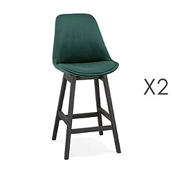 Mes Lot de 2 chaises de bar H66 cm en tissu vert pieds noirs - ELO