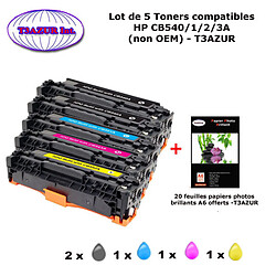 5 Toners génériques HP CB540A , CB541A ,CB542A ,CB543A , HP 125A + 20f papiers photos A6 -T3AZUR 