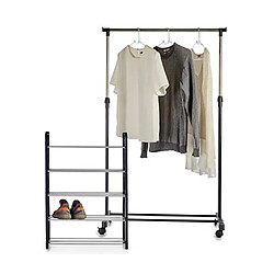 SET MEUBLE A CHAUSSURES ET PORTE MANTEAU ENSEMBLE ETAGERE CHAUSSURES ETAGERE RANGE CHAUSSURES RANGEMENT CHAUSSURES MEUBLE A CHAUSSURES 5 ETAGES 50X19X68CM PORTE VETEMENT LA PENDERIE NOIR 78X41X158CM+KIPIT