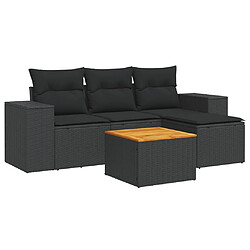 vidaXL Salon de jardin 5 pcs avec coussins noir résine tressée