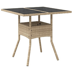 vidaXL Table de jardin dessus en verre beige 80x80x75cm résine tressée