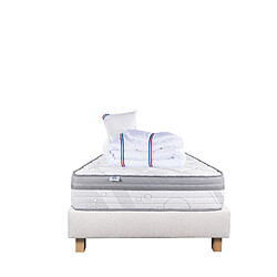 LUXURY LITERIE Ensemble matelas Relaxation 90x190 cm + sommier beige ep20cm + oreiller + couette pas cher