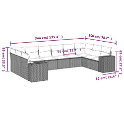 vidaXL Salon de jardin avec coussins 10 pcs gris clair résine tressée pas cher