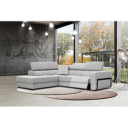 Courtois Laville Canapé d'angle gauche 5 places avec un relax électrique tissu beige clair