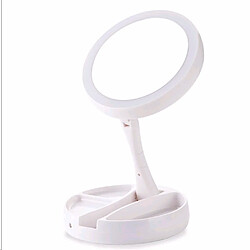 Universal USB pliable, rechargeable ou batterie, miroir LED, maquillage, coiffeur blanc, miroir de maquillage, avec lumière, zoom 10x Miroir de table | Miroir de bain(blanche) 