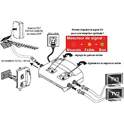 Amplificateur Distributeur d’intérieur 2 sorties TV TNT UHF Elap 372012 - Gain 29dB, Filtre 4G LTE 700 MHz, 5G, 12V, Réglage de gain