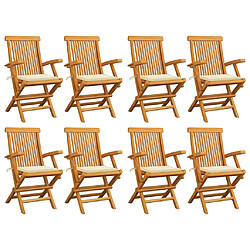 vidaXL Chaises de jardin avec coussins crème lot de 8 Bois teck massif