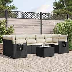 vidaXL Salon de jardin 8 pcs avec coussins noir résine tressée