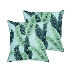 Beliani Lot de 2 coussins d'extérieur à motif de feuilles verts 45 x 45 cm BOISSANO