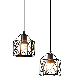 Avis Stoex Lot de 2 Lustre Suspension Métal Noir, Plafonnier Salle à Manger Fer Forgé, Câb