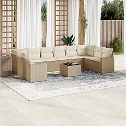 Maison Chic Salon de jardin 11 pcs avec coussins | Ensemble de Table et chaises | Mobilier d'Extérieur beige résine tressée -GKD59382