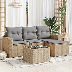 vidaXL Salon de jardin avec coussins 5 pcs beige résine tressée