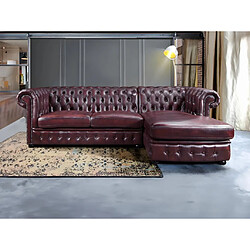 Vente-Unique Canapé d'angle chesterfield BRENTON 100% cuir de buffle - Bordeaux- Angle droit 