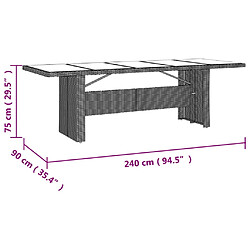 vidaXL Table de jardin plateau en verre Résine tressée verre trempé pas cher