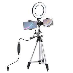 Wewoo Support trépied + de diffusion en direct avec double téléphonique + 6,2 pouces 16cm anneau LED vlogging vidéo kits de lumière