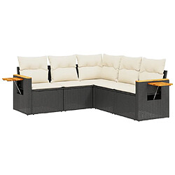 vidaXL Salon de jardin 5 pcs avec coussins noir résine tressée