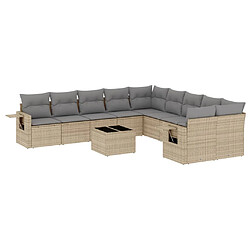 vidaXL Salon de jardin 11 pcs avec coussins beige résine tressée