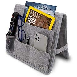 VILSTO Caddie de rangement de chevet en feutre, organisateur de lit superposé, organisateur suspendu, organisateur de chevet, support de télécommande, porte-revues, support de tablette pour lit, fauteuil, gris clair