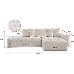 Avis Palozi Sofa Canapé d'angle en tissu chenille Haussmann 3 places - Beige