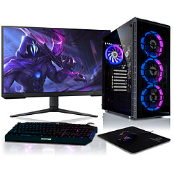 BEASTCOM Q3 | Essential Gaming PC | Kit complet | AMD Ryzen 3 4X 4,00 GHz | Graphique 4K Vega 6-core | 16GB RAM | 1TB SSD | Moniteur LED 24" + Clavier + Souris + Tapis de souris | HDMI | WLAN | Windows 11 Pro 