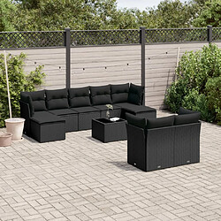 vidaXL Salon de jardin 10 pcs avec coussins noir résine tressée