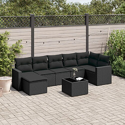 vidaXL Salon de jardin 8 pcs avec coussins noir résine tressée