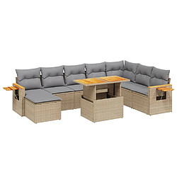 vidaXL Salon de jardin avec coussins 9 pcs beige résine tressée