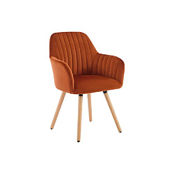 Avis Vente-Unique Chaise avec accoudoirs en velours et métal effet bois - Terracotta - ELEANA