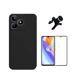 Kit de film en verre trempé de la couverture en 5D + boîtier en silicone liquide + porte-voiture renforcé Phonecare pour Realme C53 - le noir 