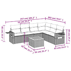 Acheter vidaXL Salon de jardin 7 pcs avec coussins noir résine tressée