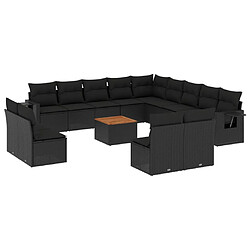 vidaXL Salon de jardin avec coussins 14 pcs noir résine tressée