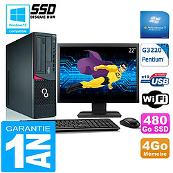 PC Fujitsu Esprimo E720 E85+ SFF G3220 4Go Disque 480 Go SSD Wifi W7 Ecran 22" - Occasion