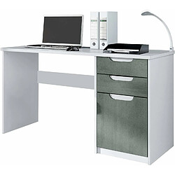 Mpc Bureau Avec 2 Tiroirs Et D’une Porte Blanc Mat Et Aspect Béton Foncé (129 X 76 X 60 Cm) 