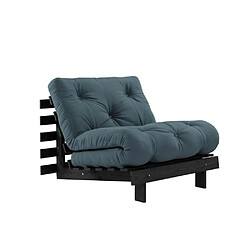 Inside 75 Fauteuil convertible futon ROOTS pin laqué noir matelas 90 x 200 cm coloris bleu pétrole