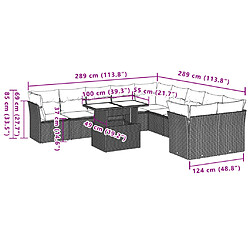 vidaXL Salon de jardin 11 pcs avec coussins noir résine tressée pas cher