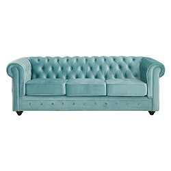 Vente-Unique Canapé 3 places CHESTERFIELD - Velours bleu pastel