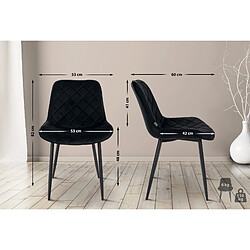 Decoshop26 Lot de 4 chaises de salle à manger en tissu velours confortable noir pieds métal noir couture losange CDS10428