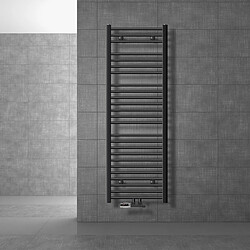 LuxeBath Radiateur de salle de bains Sahara 500x1500 mm Anthracite coudé avec raccord central, y compris garniture de raccordement avec thermostat Forme d'angle Raccord mural