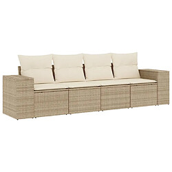 vidaXL Salon de jardin avec coussins 4 pcs beige résine tressée