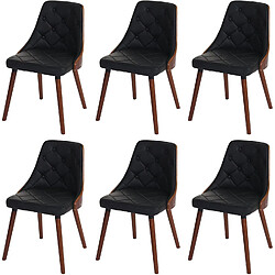 Decoshop26 Lot de 6 chaises de salle à manger capitonné design chic en bois noyer et assise en synthétique noir CDS04668 