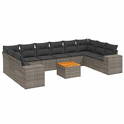 Maison Chic Salon de jardin 11 pcs avec coussins, Ensemble Tables et chaises d'extérieur gris résine tressée -GKD215361