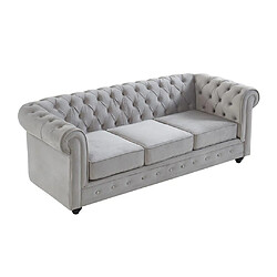 Avis Vente-Unique Canapé 3 places CHESTERFIELD - Velours gris clair