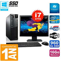 PC Lenovo M92p SFF Ecran 19" Core I7-3770 16Go Disque 960Go SSD Wifi W7 · Occasion 