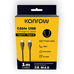 Konrow KCCTCPB1 - Câble USB Type C vers Type C (1m, Noir) - Emballage Original