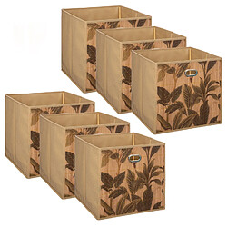 Toilinux Lot de 6 Boîtes de rangement imprimé tropical en bambou et tissu - Marron Toilinux - Lot de 6 Boîtes de rangement imprimé tropical en bambou et tissu - Marron - Industriel