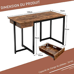 Helloshop26 Bureau d'ordinateur 120cm tiroir cadre en métal repose-pieds réglables bureau moderne station de travail pour ordinateur portable café 20_0004829 pas cher