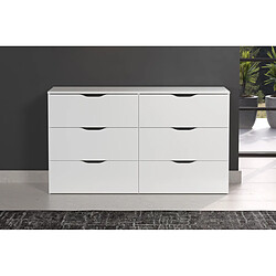 Pegane Commode, meuble de rangement avec 6 tiroirs coloris blanc mat - Longueur 139 x hauteur 80 x profondeur 40 cm pas cher